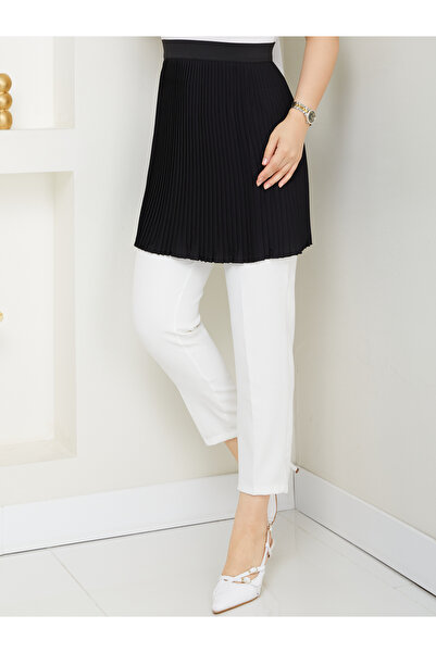 BETES Fusta interioară neagră plisată pentru femei, cu pliuri, extensibilă, c...