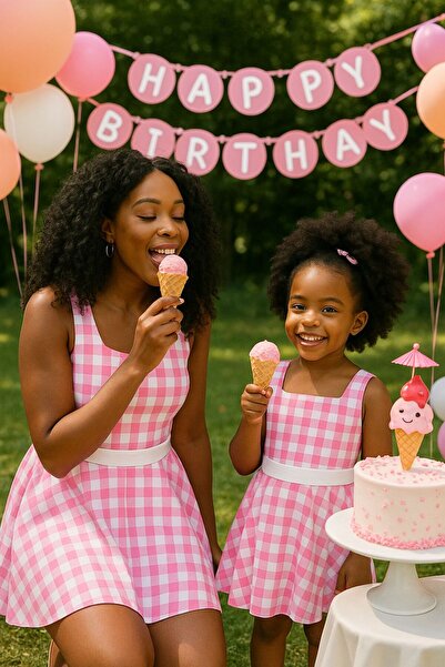 NA ADDESIGN Rochie în carouri pentru mamă și fiică, rochie în carouri roz pen...