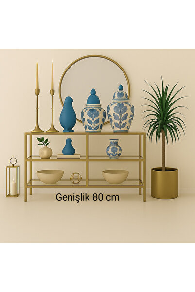 AVİBO HOME Monte Gold Dresuar Kahve Köşesi Modern Konsol 80 cm Şeffaf Cam
