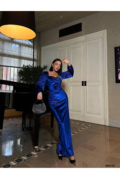 Modafeminen فستان سهرة مخملي لامع بحجر واحد من ساكس 583116