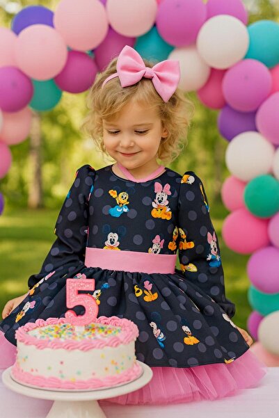 NA ADDESIGN فستان ميكي ماوس أسود للفتيات