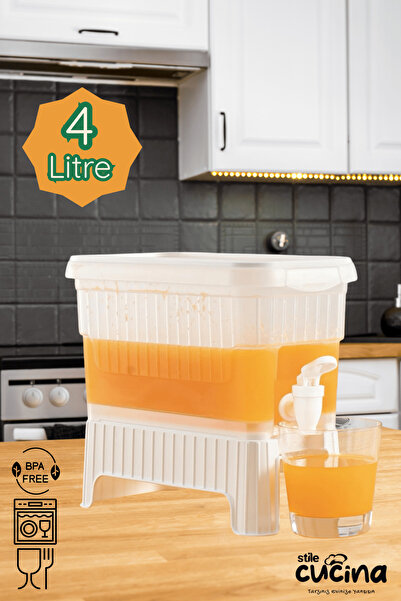 Stile Cucina 4 Litre Musluklu Ve Ayaklı Buzdolabı Su Limonata Sebili Beyaz Sebıl