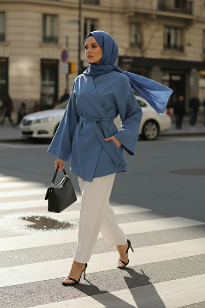 Zeneva Collection Μπλε Ίντιγκο - 100% Βαμβακερό Γυναικείο Κιμονό Τεσεττούρ με...