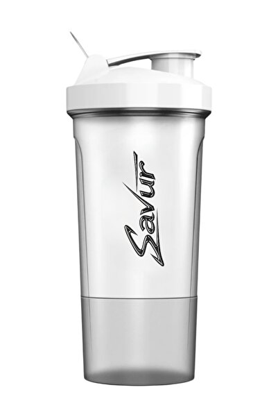 SAVUR Beyaz Shaker 550 ml - Sporcu Shaker + Toz Saklama Kabı