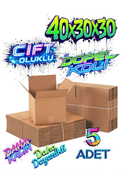 HBNC 5 Adet 40x30x30 Çift Oluklu Dopel Koli Kutu Boş Karton Çeyiz Kolisi Eşya...