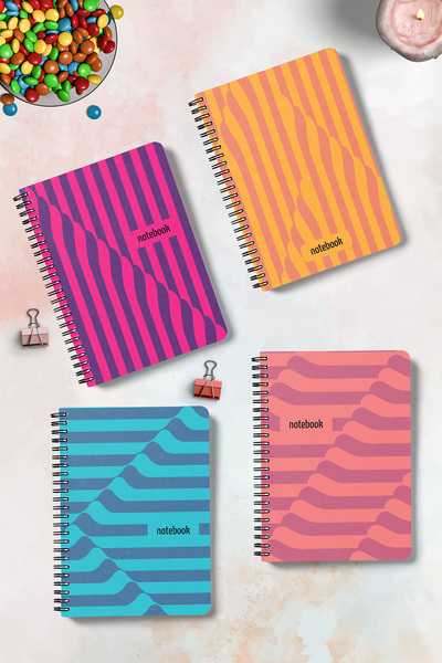 Apeirona Checkered Notebook Set |   4 Notebooks |   Oval Cornered |   A5. |   Steel Spiral |   90X4 - 360Pages