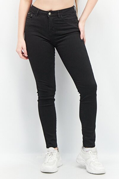 edc Women Skinny Fit Solid Non Stretchable Denim Jeans, Black