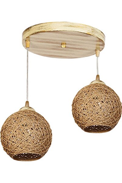 Bozyaka Aydınlatma Leva Dekoratif 2'li Sarkıt Patinalı Gövde Hasır Aksesuarlar Iç Mekan