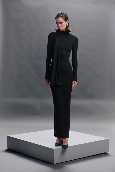 VATKALI Şal yaka maxi elbise - Exclusive Collection