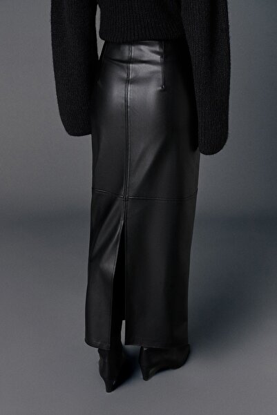 VATKALI Slit Midi Leather Skirt