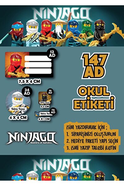 cakaybu Set de autocolante pentru caiete NinjaGo - 147 bucăți, 4 coli, A4