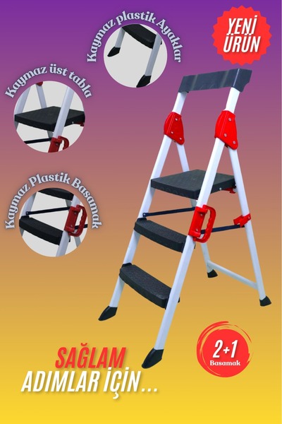 Genel Markalar 2+1 EXTREME MERDİVEN 3 BASAMAKLI BEYAZ-KIRMIZI