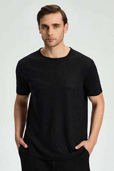 Hemington Pure Linen Black Crew Neck T-Shirt