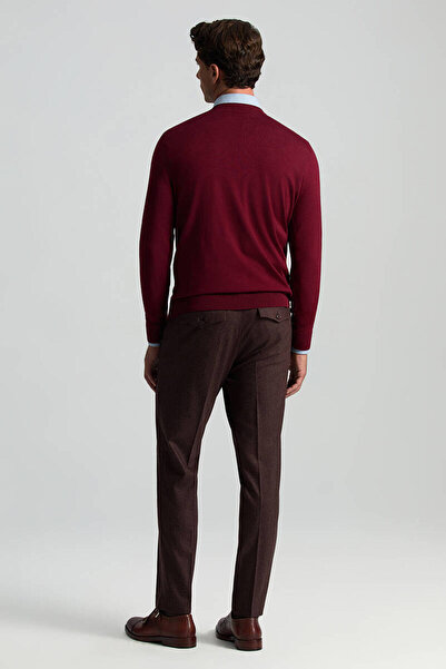 Hemington V Yaka Merino Yün Bordo Triko