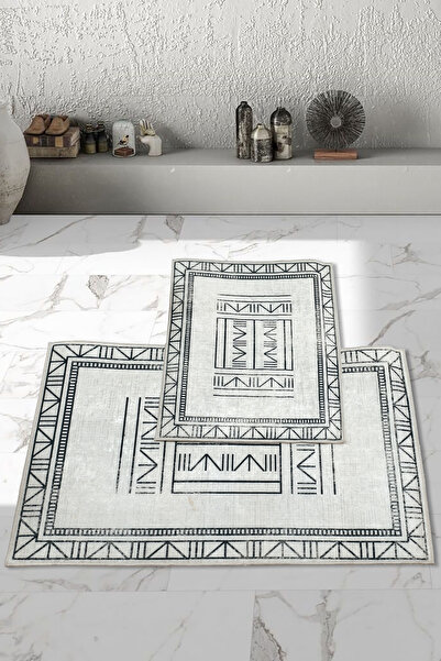 Thalia Home قاعدة غير قابلة للانزلاق قابلة للغسل قطعتين 60 × 100 - 50 × 60 سجادة حمام طقم مقعد المرحاض