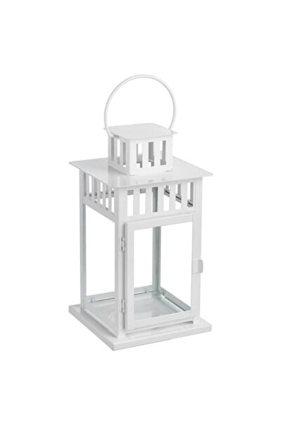 TRINAR Felinar decorativ cu lumânare, Metal/Sticlă, Interior/Exterior, Alb, 15x15x27 cm