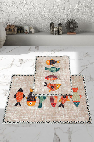 Thalia Home قاعدة غير قابلة للانزلاق قابلة للغسل قطعتين 60 × 100 - 50 × 60 سجادة حمام طقم مقعد المرحاض