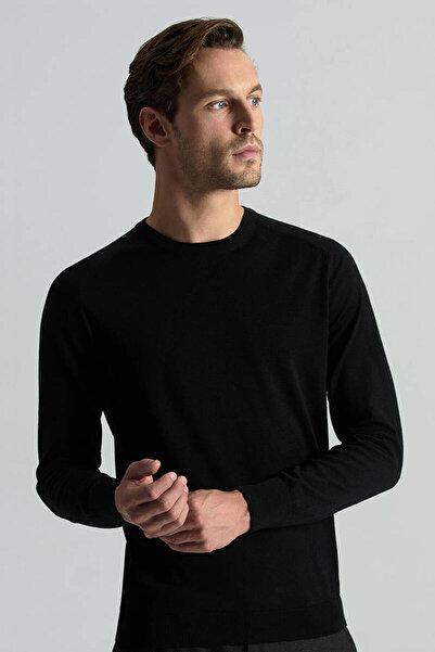 Hemington Merino Yün Siyah Bisiklet Yaka Triko