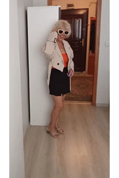 Butik krem yeni sezon astarlı trençkot