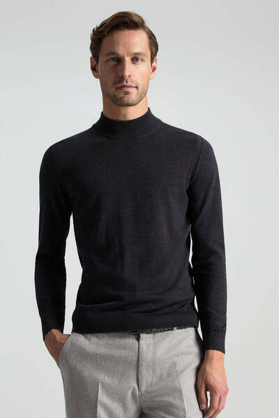 Hemington Yarım Balıkçı Yaka Merino Yün Antrasit Triko
