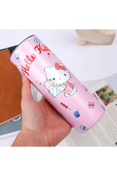TOYFEST Hello Kitty Figürlü Metal Pipetli Çelik Bardak Kupa Termos Mug - 26 C...