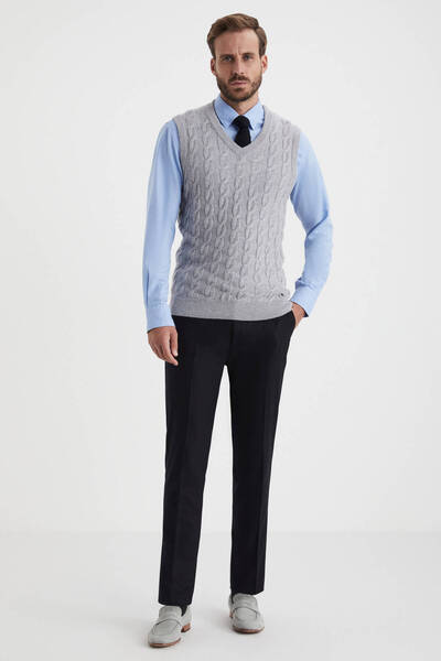Hemington Örgü Desen Açık Gri Lambswool Yün Triko Süveter