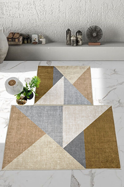 Thalia Home Non-Slip Base Washable Set of 2 Bathroom Rug Bath Mat Toilet Bowl Set