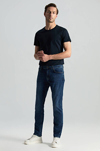 Hemington Saf Pamuk Slim Fit Lacivert Taşlanmış Denim Pantolon