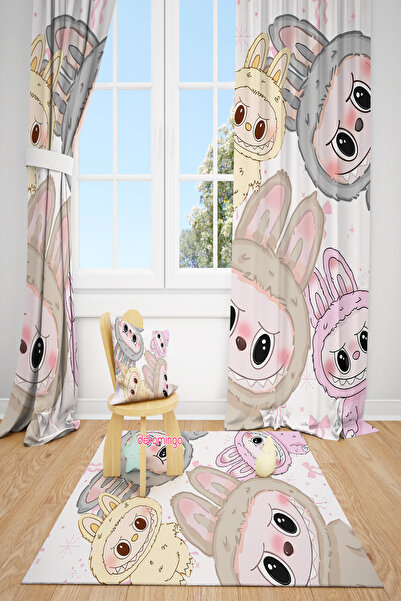 dekomingo White Pumpkin Quartet Patterned Children's Background Curtain 2 Wings