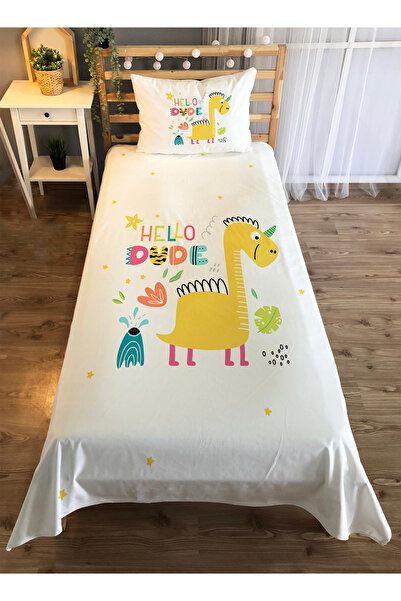 milroma Dijital Baskı Sarı Dinazorlu Kadife Örtü Yastık Seti 1623