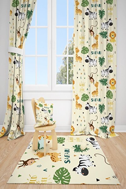 dekomingo ستارة خلفية لغرفة الأطفال بحيوانات سفاري مكونة من جناحين