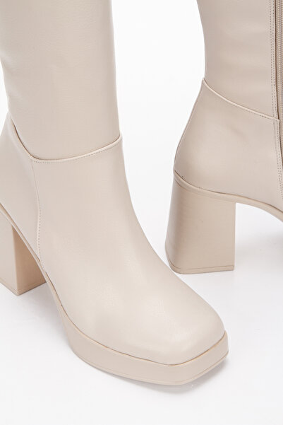 DYG STORE Kadın Fermuarlı Yüksek Topuklu Şık Çizme