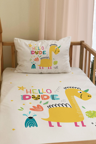 milroma Dijital Baskı Sarı Dinazorlu Kadife Örtü Yastık Seti 1623