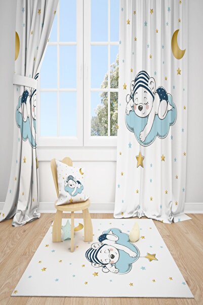 dekomingo دب صغير ينام في غرفة الأطفال السحابية، ستارة خلفية بجناحين
