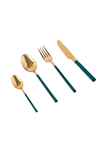 Trendy's Set of 16 stainless steel cutlery, TRENDY'S, green-gold