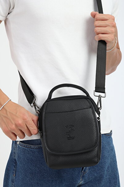 en deri Men's Black Multi-Compartment Adjustable Crossbody Hand and Shoulder Bag