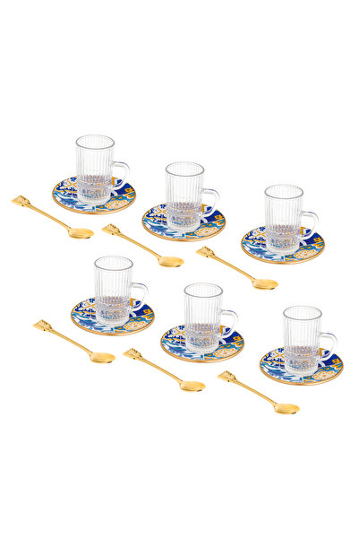 Bosphorus Glass 18-piece Turkish glass tea set in modern colors