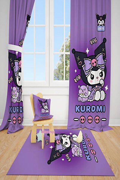 dekomingo MOR KUROMİ BEBEK VE ÇOCUK ODASI FON PERDE  2 KANAT