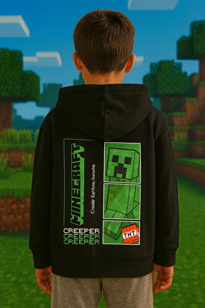 Kidmark Çocuk Modası Erkek Çocuk Game Over Minecraft Baskılı Fermuarlı Kapüşo...