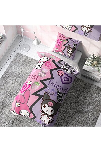 Viadela Best Friends Kuromi Themed Pink Duvet Cover Set (Without Sheets)