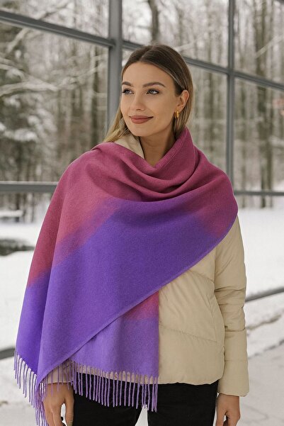 Axesoire 15174 Çok Renkli Lila Kalın Püsküllü Şal