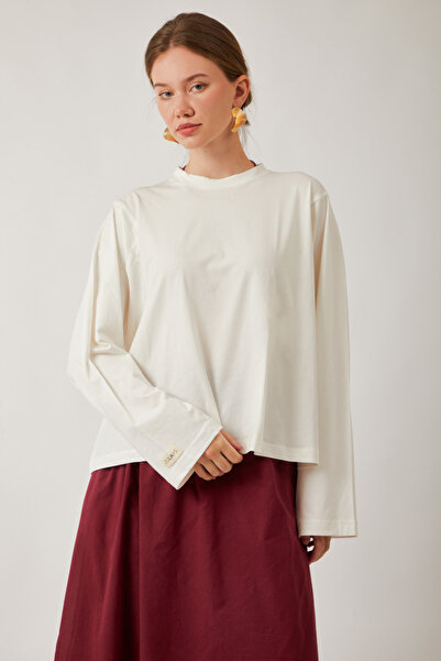 ZÜLAYS Pamuklu Uzun Kollu Tişört Beyaz