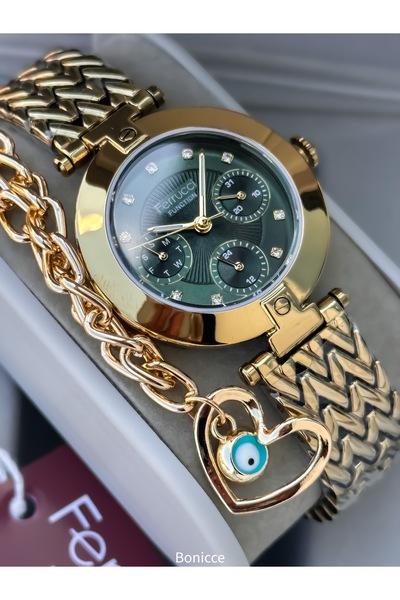 Ferrucci Marka Gümüş Sarı Renk Çelik Kordon , Kadın kol Saati Bileklik Hediyeli