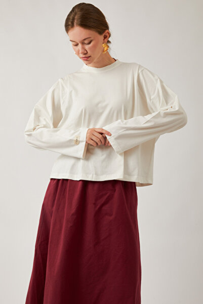 ZÜLAYS Pamuklu Uzun Kollu Tişört Beyaz