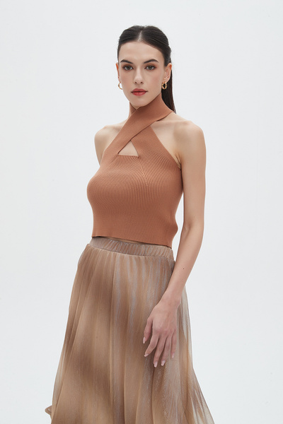 Nichii Women's Solid Blouse with Halter Neck