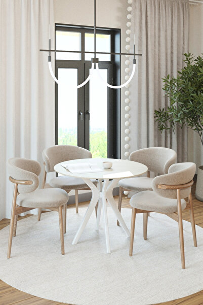 PLASMOB 90x90cm Yuvarlak Masa(Sadece Masa) Traverten Mutfak Masası-Balkon Masası Pera Model