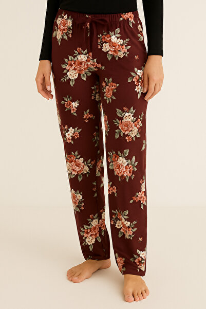 MyBen Burgundy Floral Patterned Single Bottom Pajamas