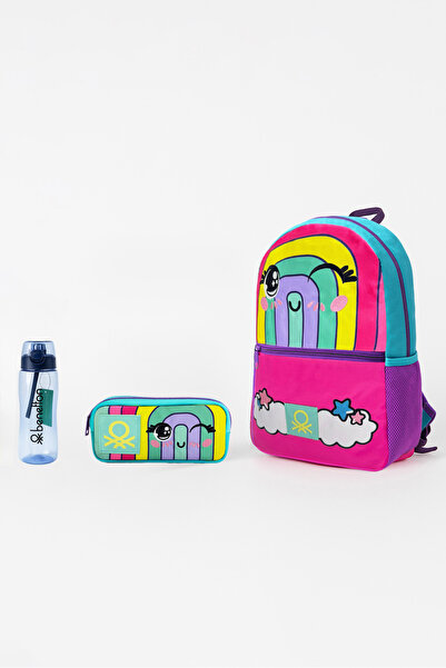 United Colors of Benetton Gökkuşağı Desenli Üçlü İlkokul Çantası Seti(İlkokul...