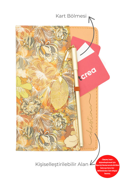 giftcrea Kişiye Özel Çiçek Desenli Defter ve Tüy Kalem Seti Lazer İsim Kazıma...