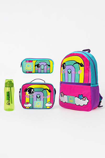 Benetton Rainbow Primary School Bag, Nutrition Pen Holder School Set - Water Bottle Gift 75997